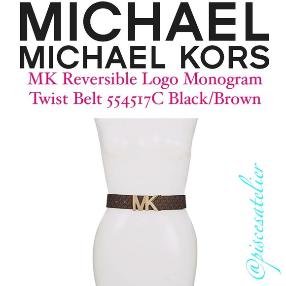 MICHAEL Michael Kors Black/Brown MK Logo Monogram Twist Reversible Belt 554517C - Picture 2 of 16